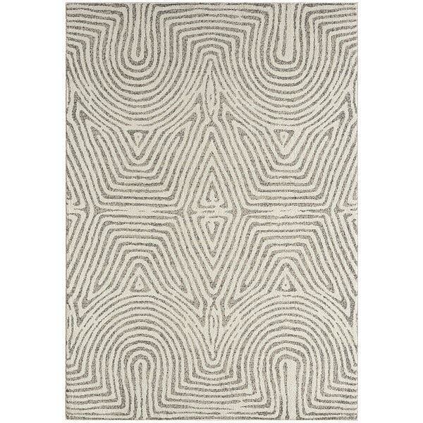 An Abani Layla Collection area rug with a beige and brown geometric pattern.