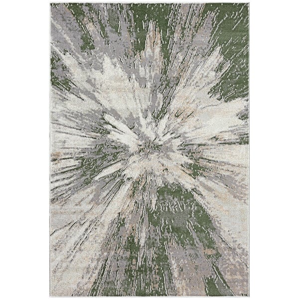 An Abani Atlas Collection area rug with a large abstract green and grey design.
