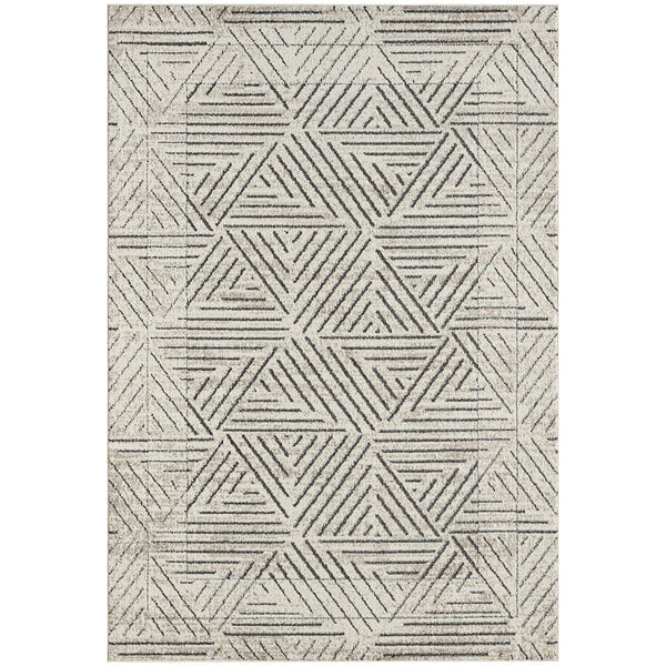 A close-up of a cream and gray Abani Cabo Collection geometric triangle area rug.