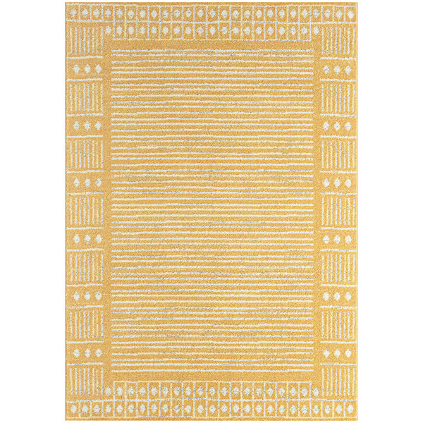 A yellow and white Abani Casa Collection Moroccan area rug with geometric designs.