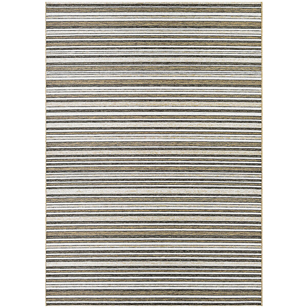 A close up of a Couristan Cape Brockton striped area rug with a light brown and ivory background.