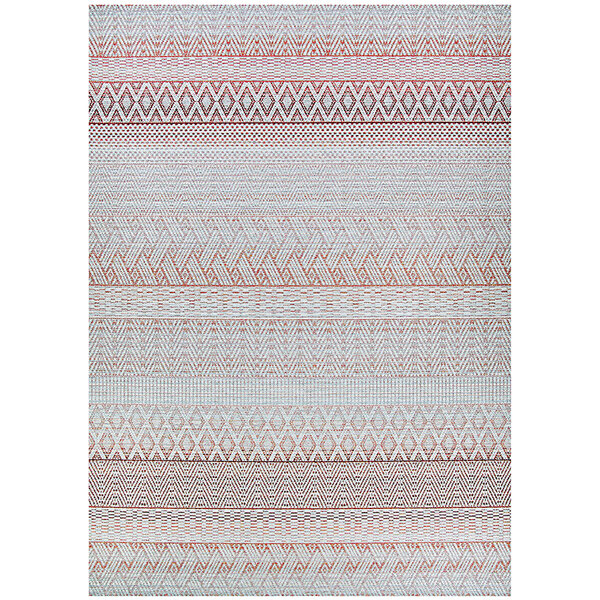 A Couristan runner rug with an orange and white geometric pattern on a white background.