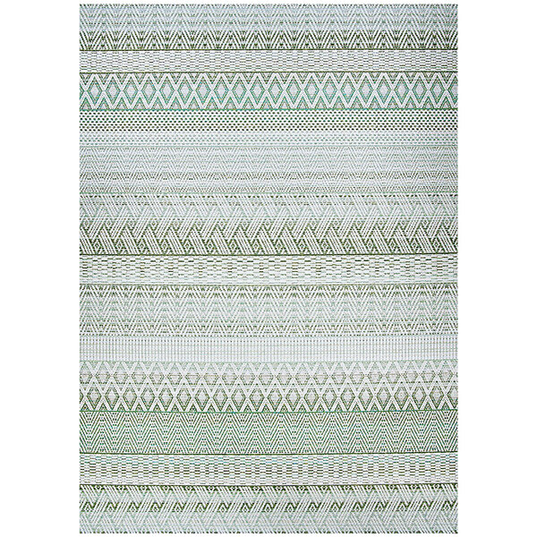 A Couristan Cape Gables palm area rug with a geometric pattern in green and white.