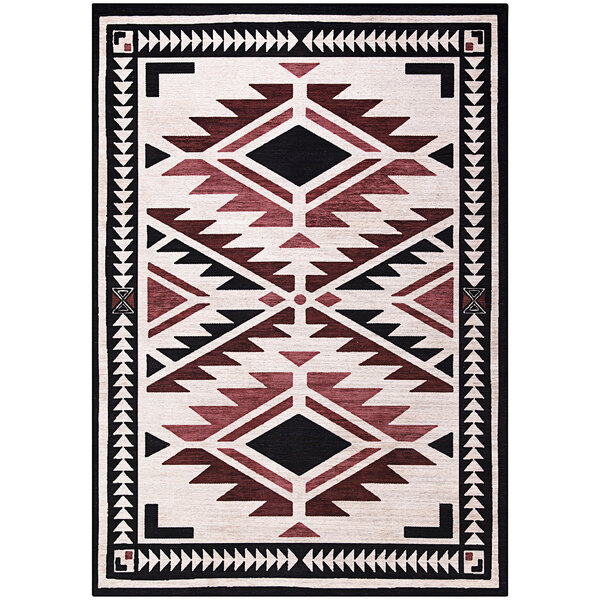 An Abani Molana Collection beige and red Southwestern area rug with a diamond pattern.