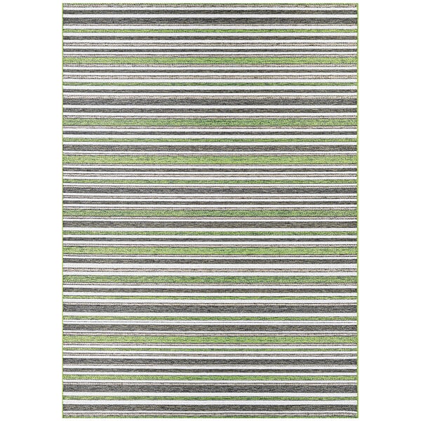 A Couristan Cape Brockton runner rug with green and brown stripes.