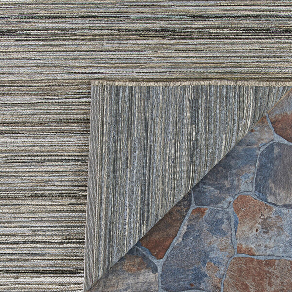 A Couristan Cape Hinsdale light brown and silver runner rug with a close up of the pattern.