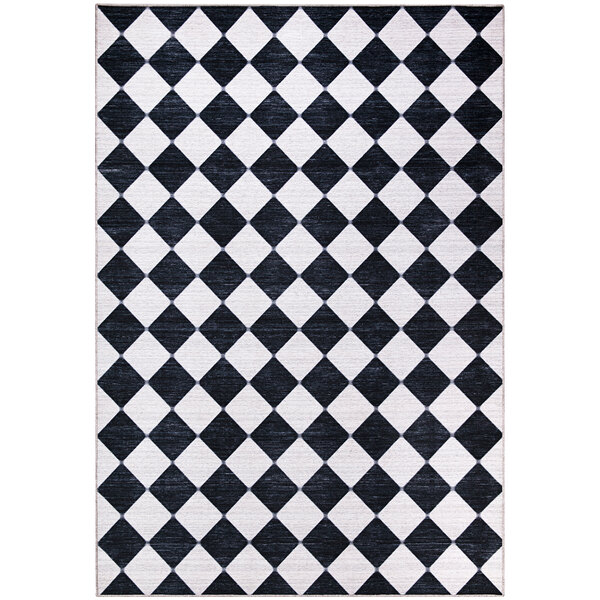 A cream and black Abani Parker Collection area rug with a diamond checkered pattern.