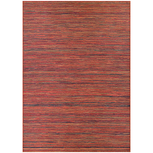 A close-up of a Couristan Cape Hinsdale Crimson multi-colored striped runner rug with red and blue stripes.
