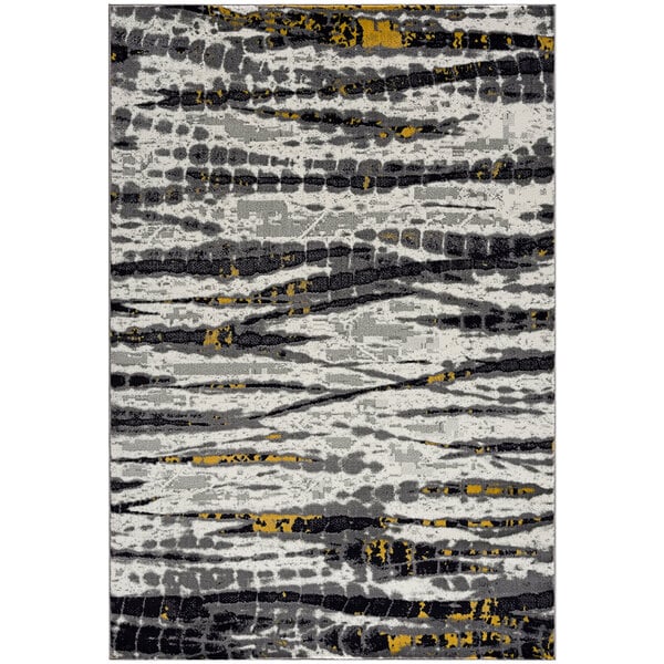 A close up of a yellow, grey and black patterned Abani Arto Collection area rug.