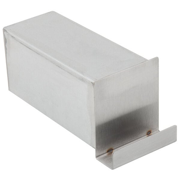 A stainless steel Main Street Equipment grease tray with a clip holder.