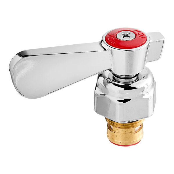 A chrome and red Regency hot water valve cartridge with a red handle.