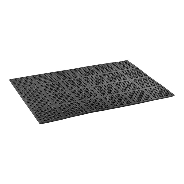 A black rubber Lavex anti-fatigue floor mat with holes.
