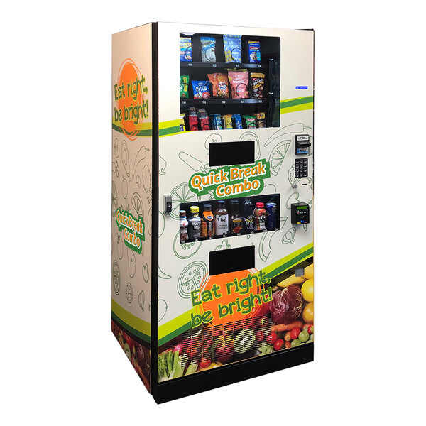 A Seaga QB2000 vending machine with drinks and beverages.