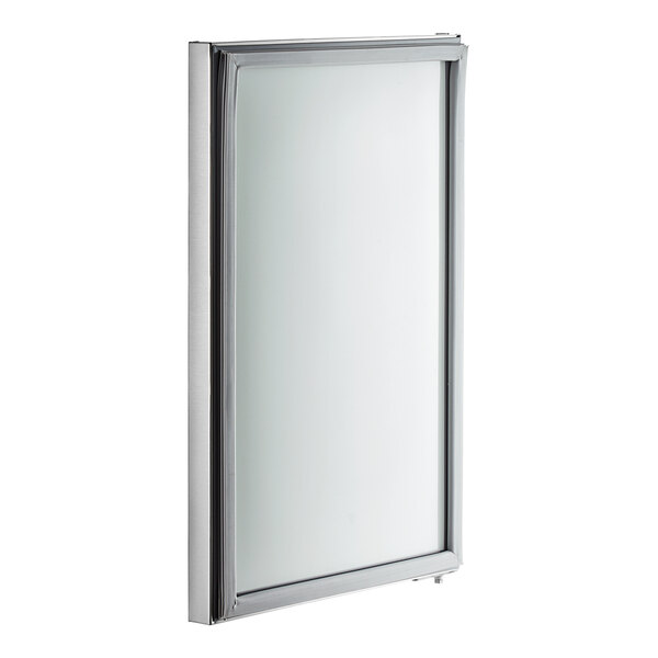 An Avantco white metal door with a silver handle.