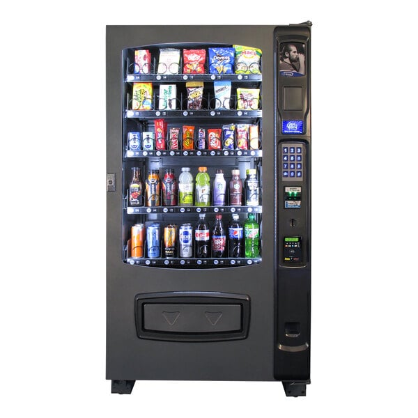 A Seaga vending machine with drinks and snacks.