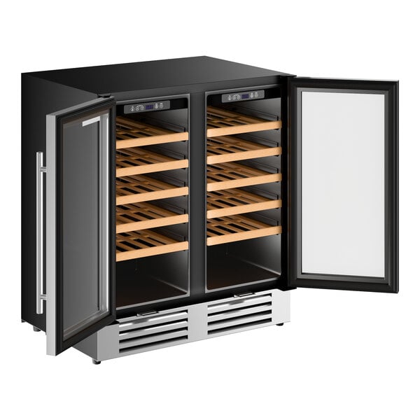 AvaValley WBRC-32-DZ Dual Section Dual Temperature Full Glass Door Commercial Wine Cooler