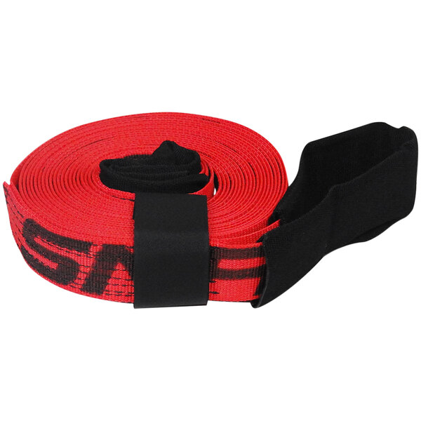 A red and black Snap-Loc heavy-duty truck strap with the word Snap-Loc on it.