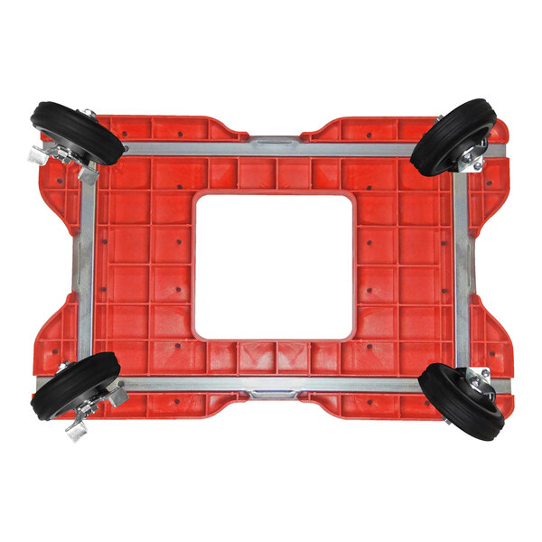 A red Snap-Loc dolly with black wheels.