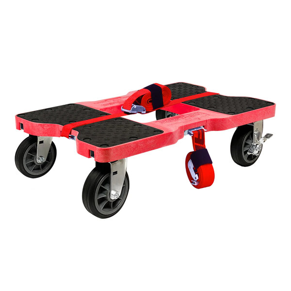 A red Snap-Loc all-terrain dolly with wheels.