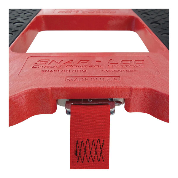 A red Snap-Loc E-Track dolly with a red and black strap attached to a red strap.