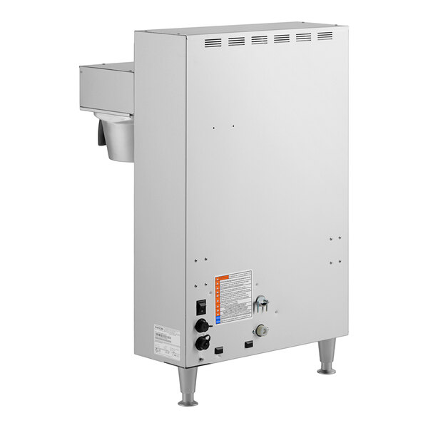 A white rectangular commercial coffee machine with a label.