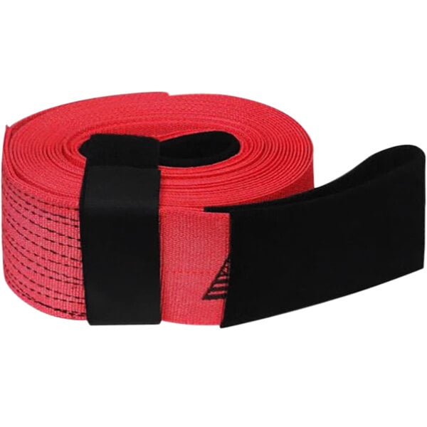 A red and black Snap-Loc truck strap with black handles.