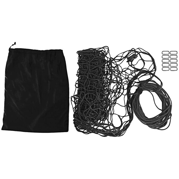 A black cargo net with black cinch rope.