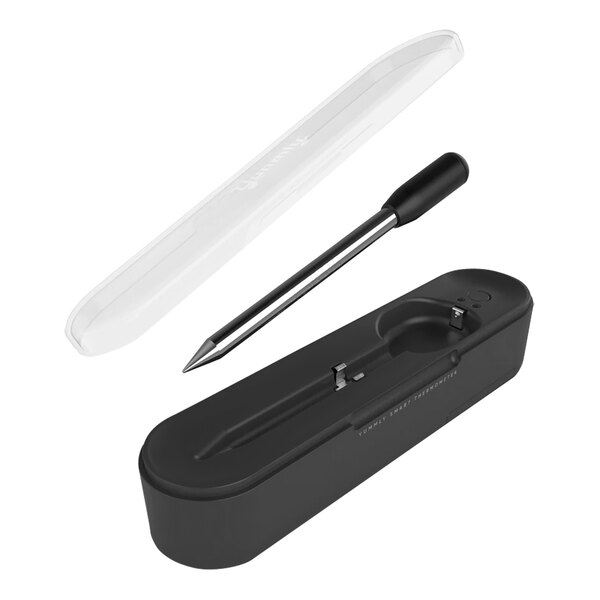 A black rectangular case with a Yummly Wireless Meat Thermometer inside.