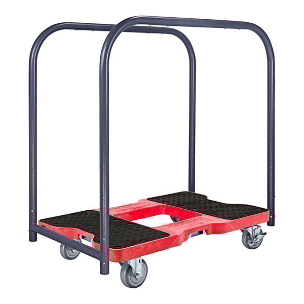 A red Snap-Loc panel cart with black handles.