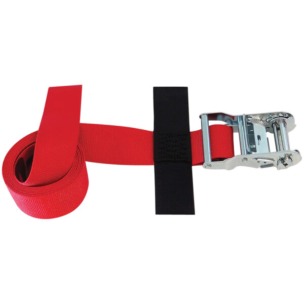 A red fabric Snap-Loc tie-down strap with a metal ratchet buckle.