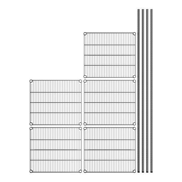 A close-up of a wire mesh grid with several rows of metal rods.