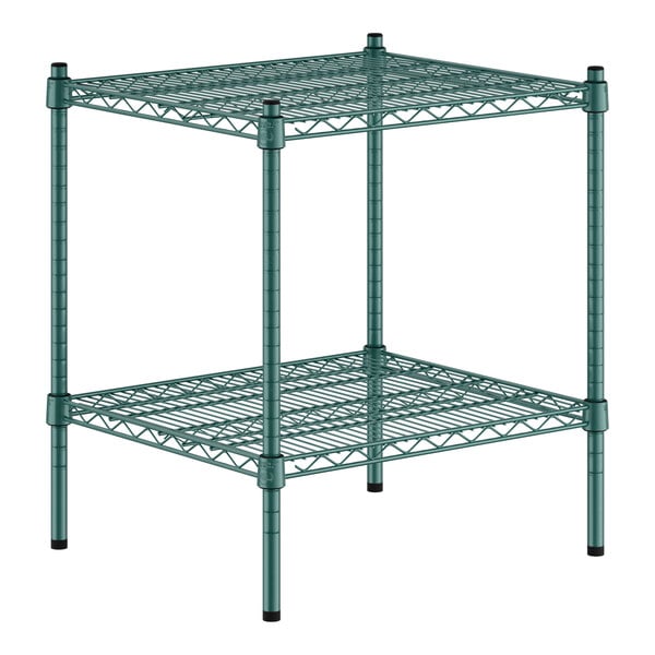 A green Regency wire shelving kit with two shelves.