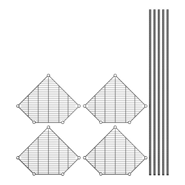A diagram of a black wire pentagon shelf kit.