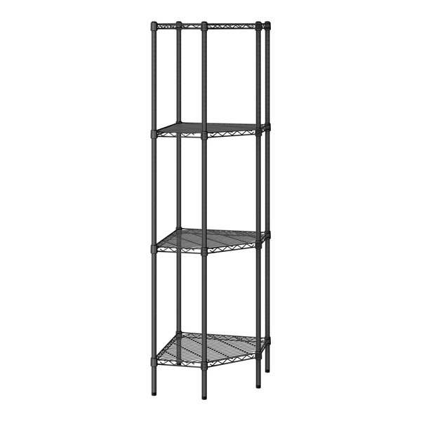 A black Regency wire shelf kit with four shelves.