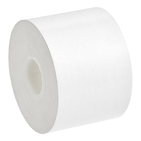 A roll of white MAXStick PlusD thermal paper with a shadow on a white background.