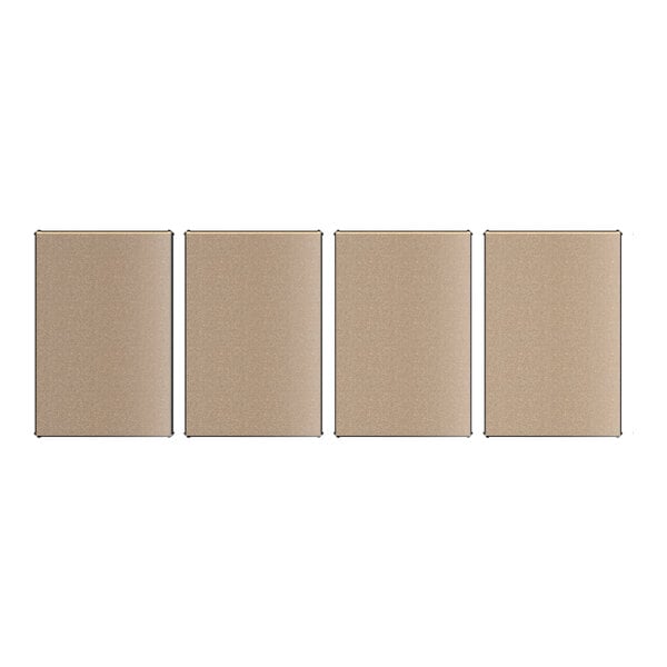 A close-up of a rectangular Lavex particleboard shelf with a tan surface.