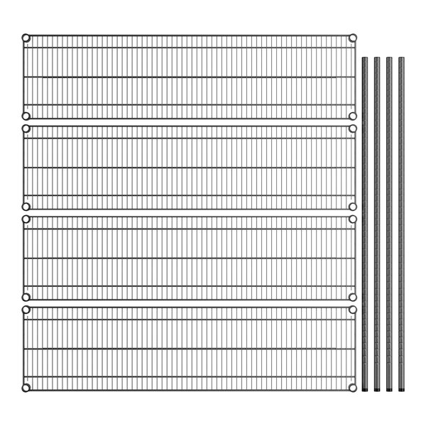 A white wire rack with four metal shelves.