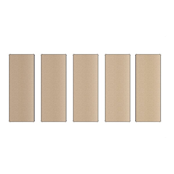 A row of rectangular black particleboard shelves for boltless shelving.