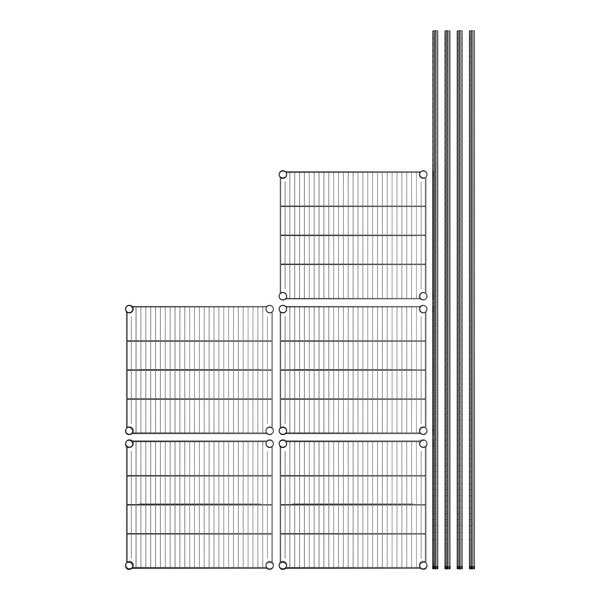 A wire grid shelf kit with metal rods.