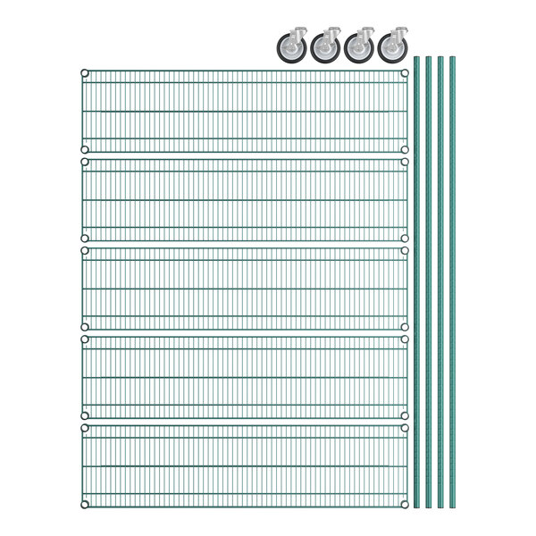 A wire mesh shelf kit with green epoxy coating.