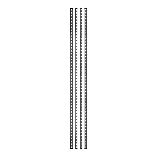 A row of black metal bars on a white background.