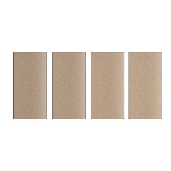 A group of tan rectangular particleboard shelves.