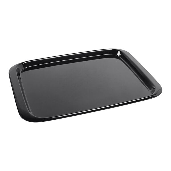 A black rectangular Elite Global Solutions melamine tray with a handle.