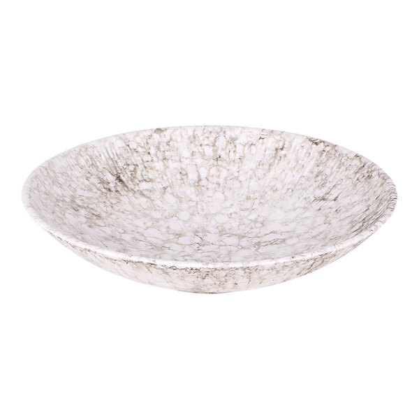 An Elite Global Solutions brown marble embossed melamine bowl.