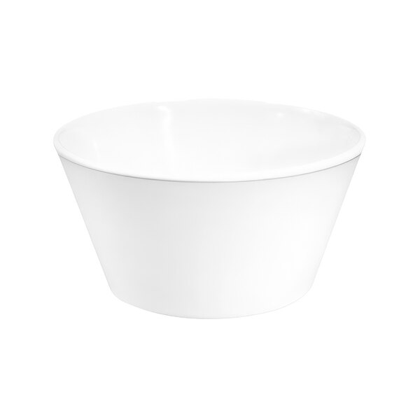 A white Elite Global Solutions Merced melamine bouillon cup with a handle on a white surface.