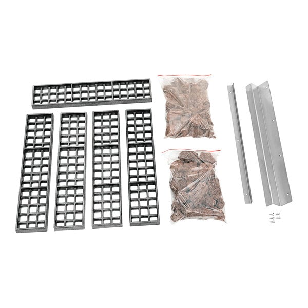 A metal rectangular object with screws in a plastic bag.