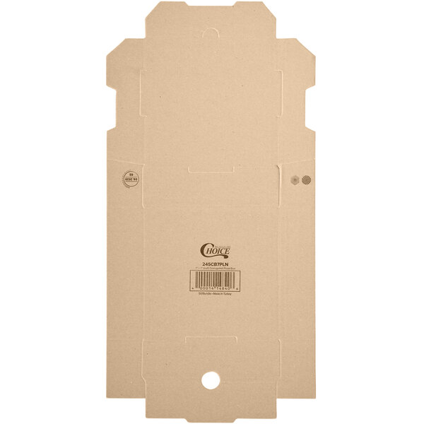 A close-up of a Choice kraft corrugated pizza box with a lid on it.