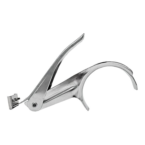 A silver handheld Tach-It FIL1 tape dispenser.