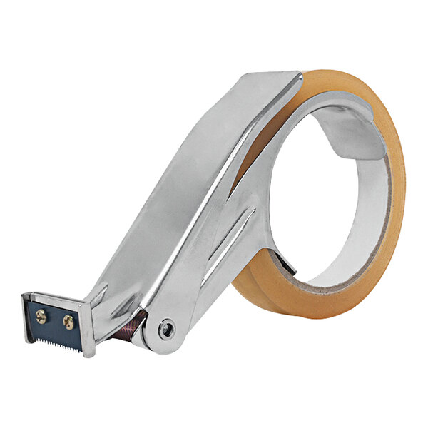 A Tach-It handheld tape dispenser with a metal clip.