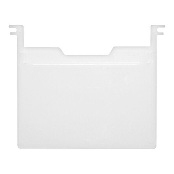 A white plastic Quantum label holder with two holes.